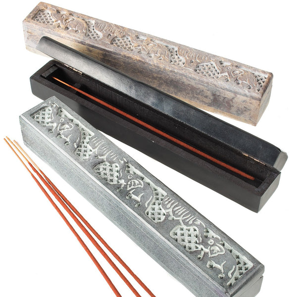 Elephant Design Black Hand Carved Stone Incense Box