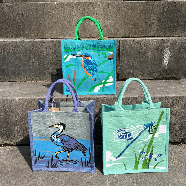 Dragonfly Aqua Blue Jute Bag