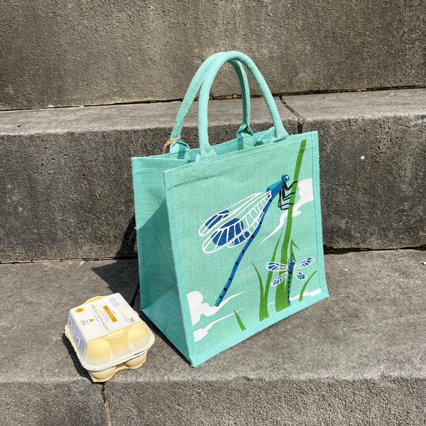 Dragonfly Aqua Blue Jute Bag