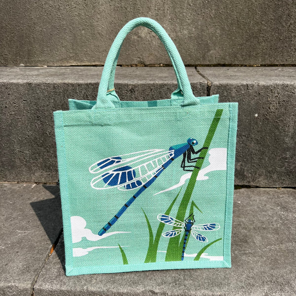 Dragonfly Aqua Blue Jute Bag