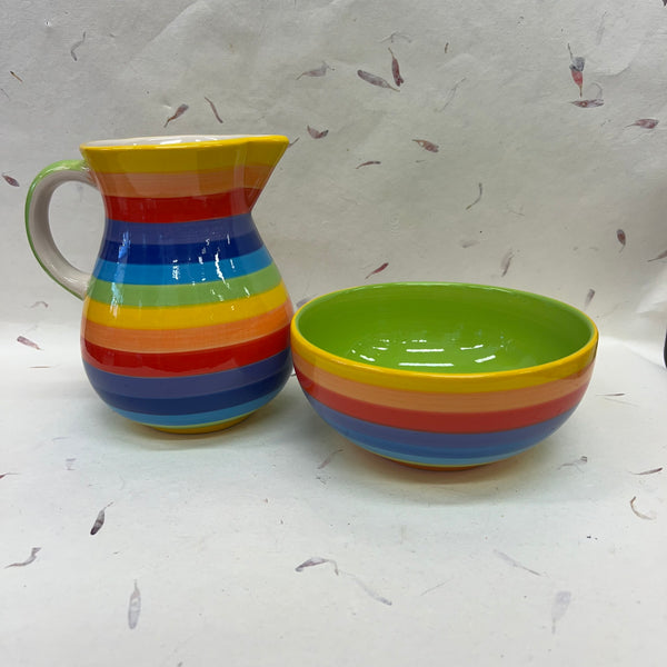 Handpainted Ceramic Rainbow Stripe Cereal Bowl