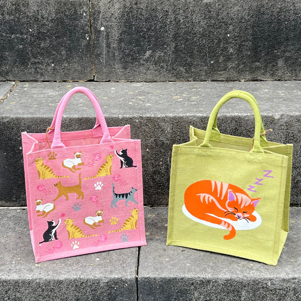 Pink Jute Bag with a Variety of Cats