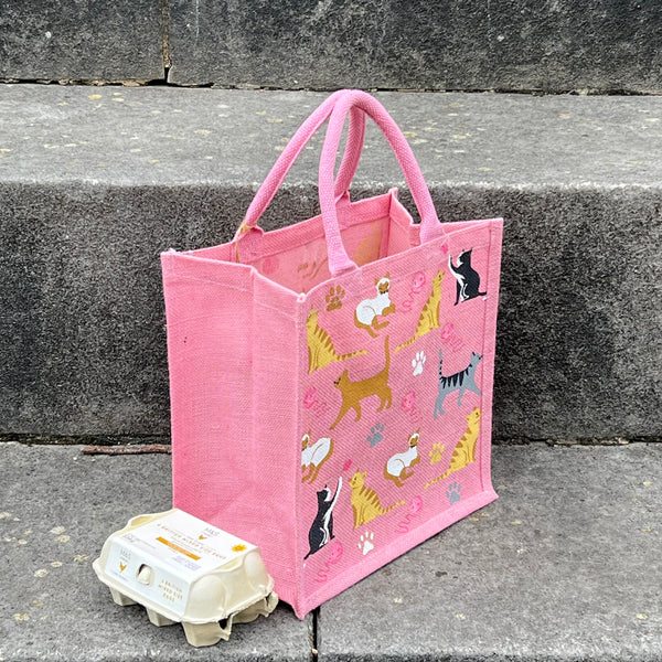 Pink Jute Bag with a Variety of Cats