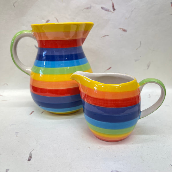 Large Handpainted Ceramic Rainbow Stripe Jug