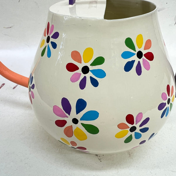 Cream Fair Trade Handpainted Rainbow Flowers Watering Can