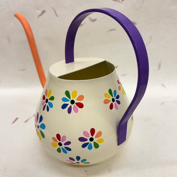 Cream Fair Trade Handpainted Rainbow Flowers Watering Can