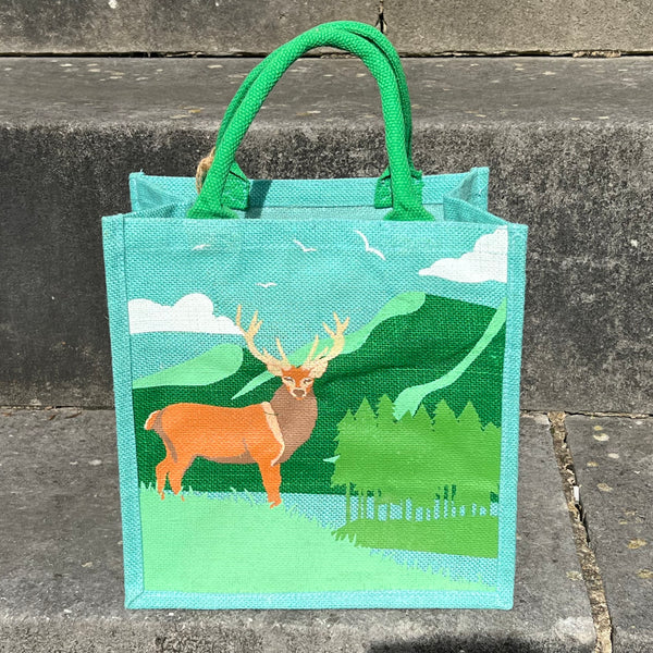 Red Deer Aqua Blue Jute Bag