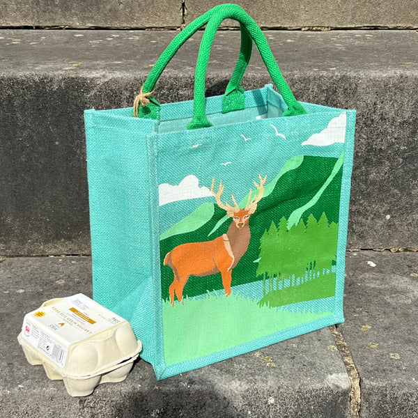 Red Deer Aqua Blue Jute Bag