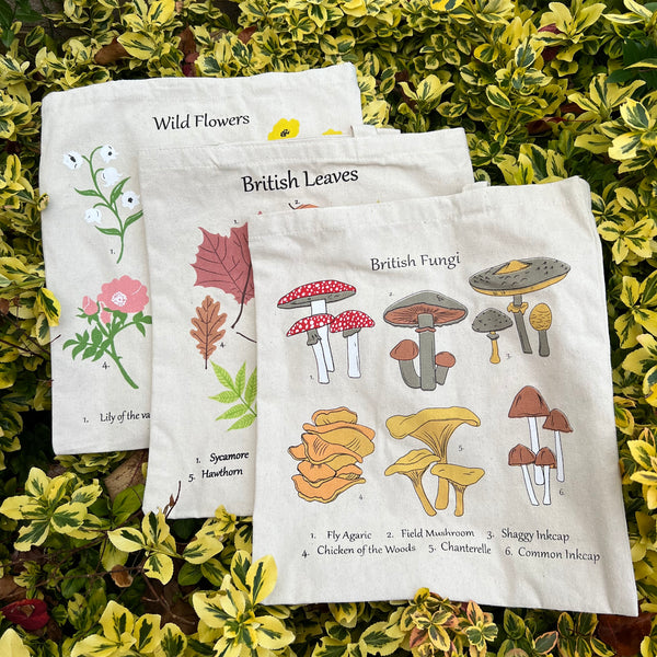 Flowers, Leaves and Fungi Recycled Cotton Tote Bags