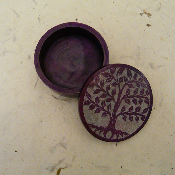 Purple Tree of Life Hand Carved Soapstone Box