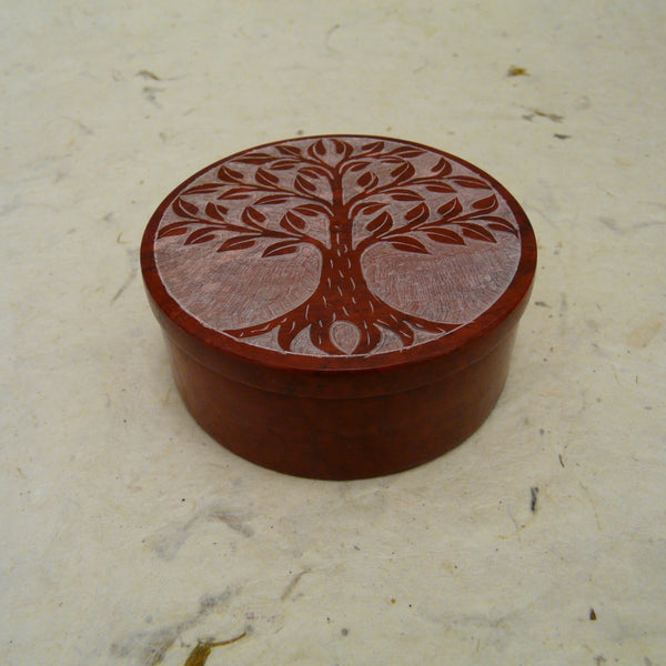 Red Tree of Life Hand Carved Soapstone Box
