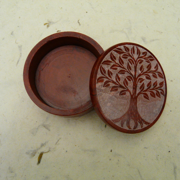 Red Tree of Life Hand Carved Soapstone Box