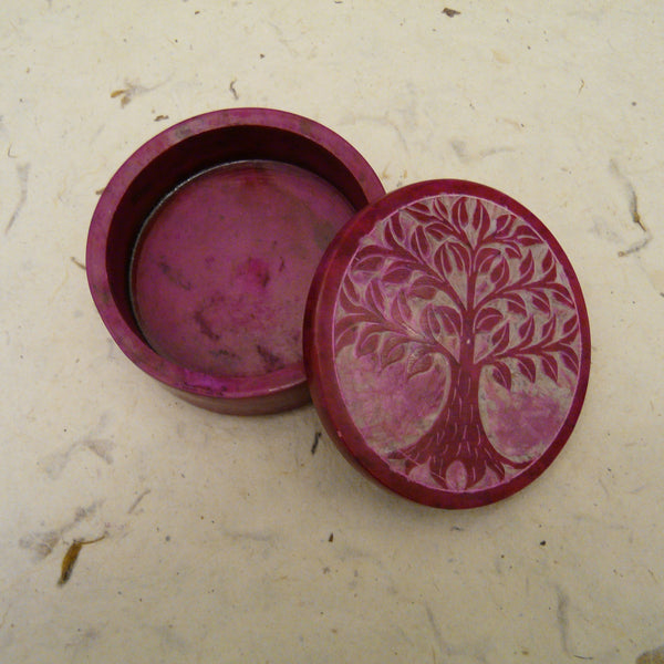 Pink Tree of Life Hand Carved Soapstone Box
