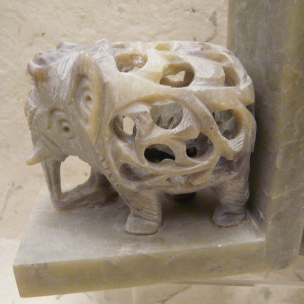 Pair of Hand Carved Soapstone Elephant Bookends
