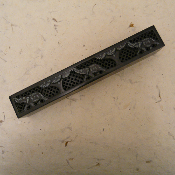 Elephant Design Black Hand Carved Stone Incense Box