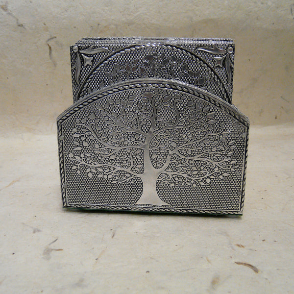 Set of 6 Tree of Life Embossed Aluminium Coasters in Holder