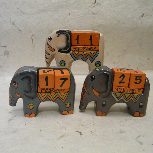Handpainted Wooden Elephant Perpetual Calendar