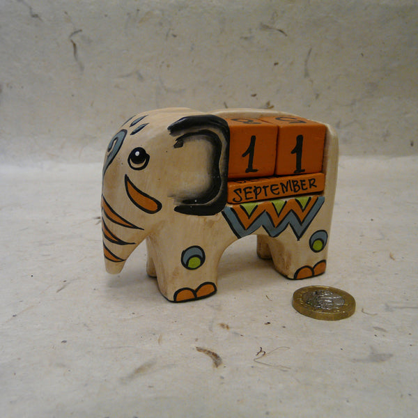 Handpainted Wooden Elephant Perpetual Calendar