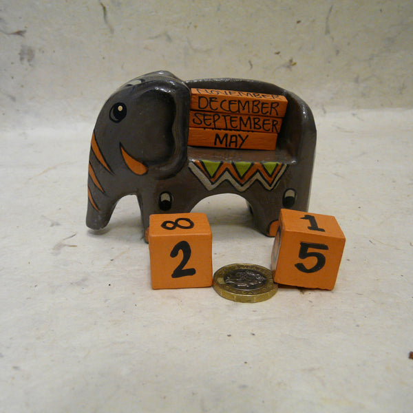 Handpainted Wooden Elephant Perpetual Calendar