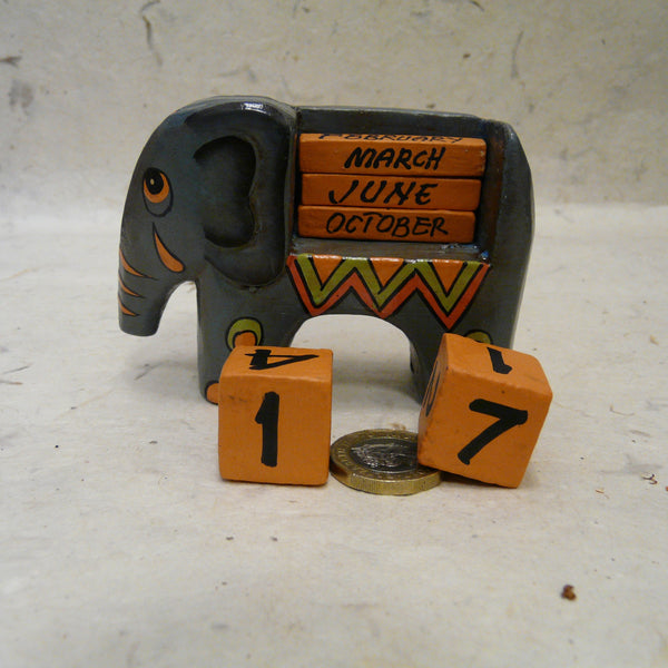 Handpainted Wooden Elephant Perpetual Calendar