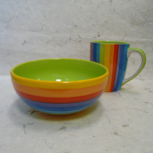 Handpainted Ceramic Rainbow Stripe Cereal Bowl