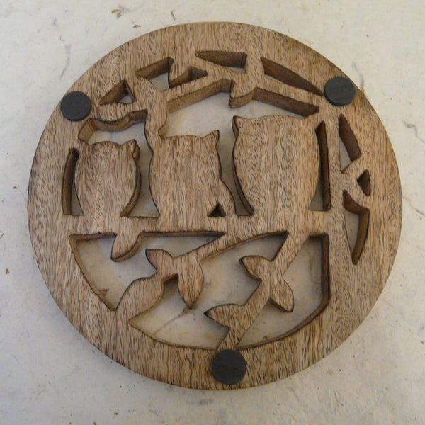 Three Owls Mango Wood Trivet