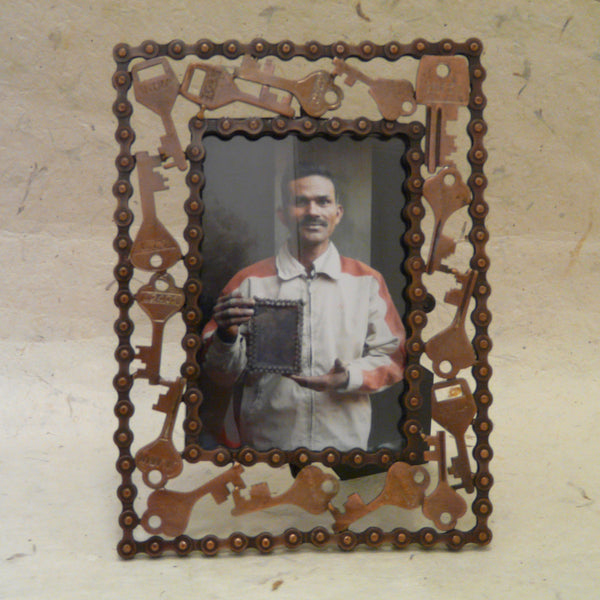 Recycled Keys and Bike Chain Picture Frame