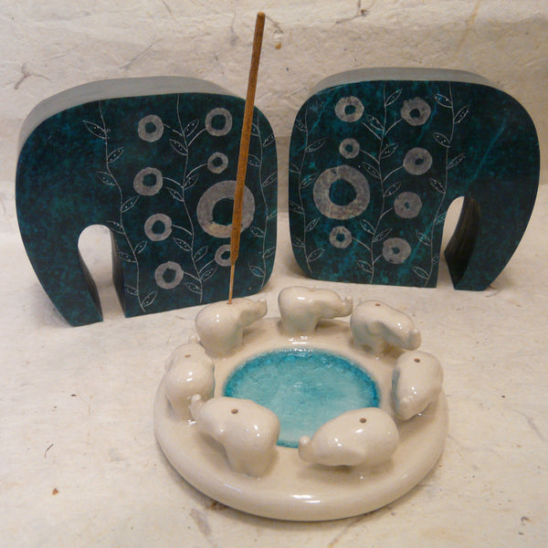 Pair of Turquoise Soapstone Elephant Bookends