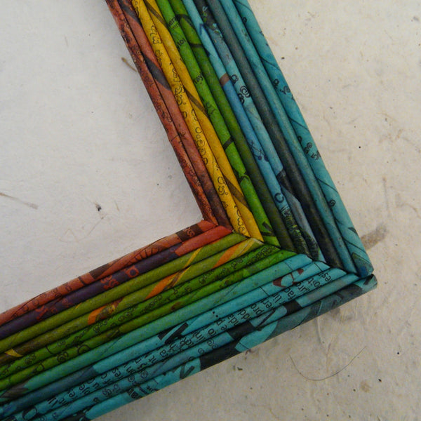 Recycled Newspaper Picture Frame Turquoise/Green/Yellow/Red