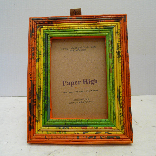 Recycled Newspaper Picture Frame Orange/Yellow/Green