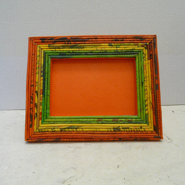 Recycled Newspaper Picture Frame Orange/Yellow/Green
