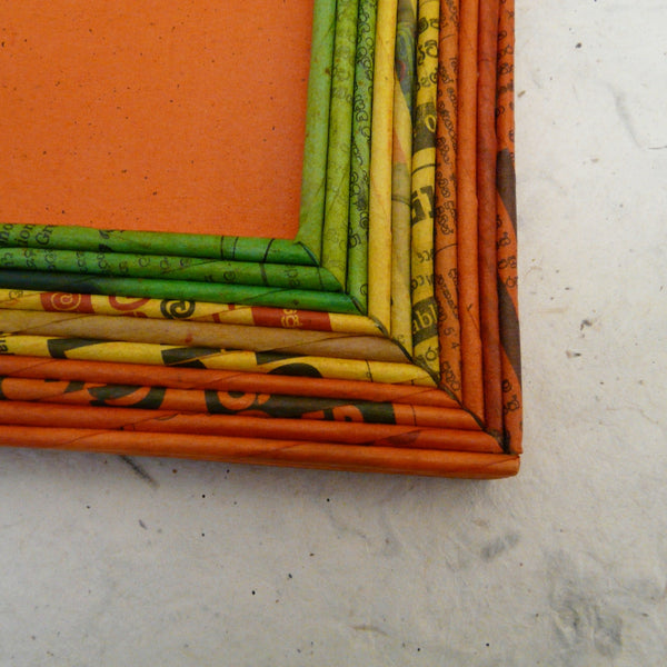 Recycled Newspaper Picture Frame Orange/Yellow/Green