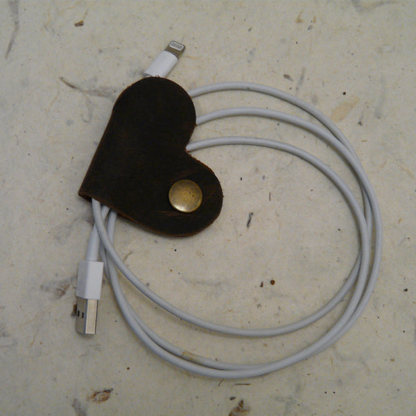 Brown Buffalo Leather Heart Cable Tie