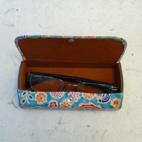 Turquoise Floral Fair Trade Leather Glasses Case