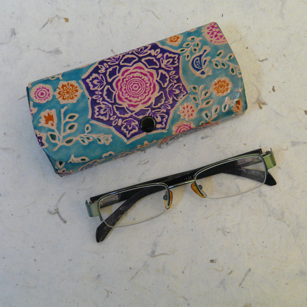 Turquoise Floral Fair Trade Leather Glasses Case