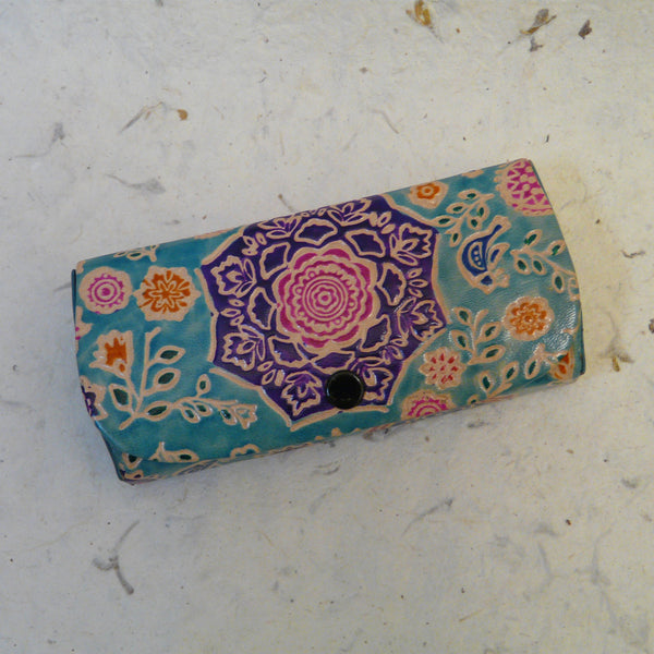 Turquoise Floral Fair Trade Leather Glasses Case
