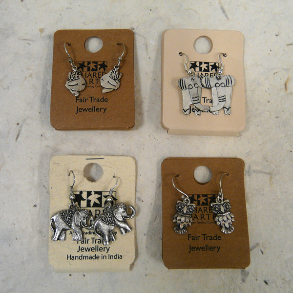 Silver Coloured Fair Trade Side View Elephant Earrings