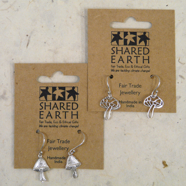 Silver Coloured Fair Trade Cut Out Toadstool Earrings