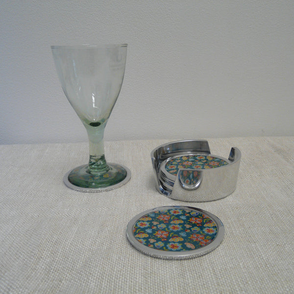 P1110185-Fair-Trade-Recycled-Aluminium-Flower-Coaster-Set-Holder-with-2-glass-Green