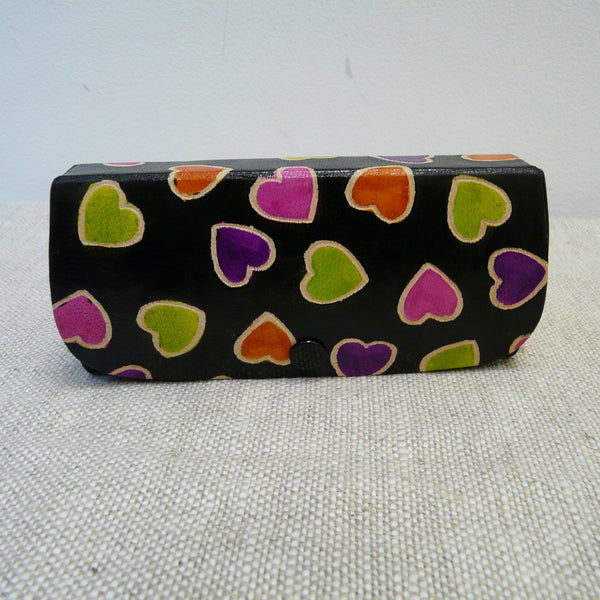 Black with Hearts Leather Glasses Case