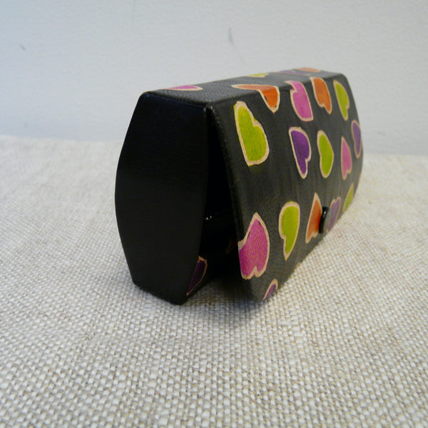 Black with Hearts Leather Glasses Case