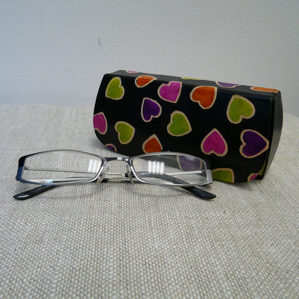 Black with Hearts Leather Glasses Case