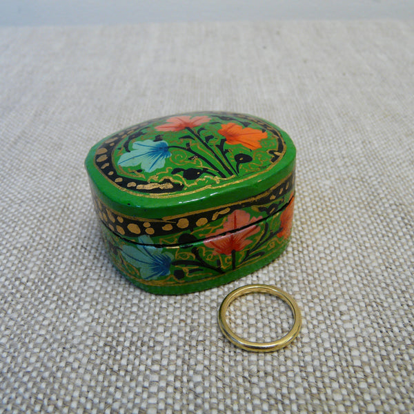 Mid Green Hand Painted Papier Mache Ring Box