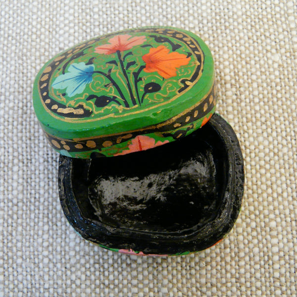 Mid Green Hand Painted Papier Mache Ring Box