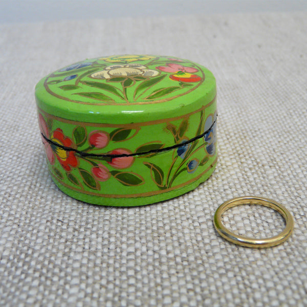 Bright Green Circular Hand Painted Papier Mache Ring Box
