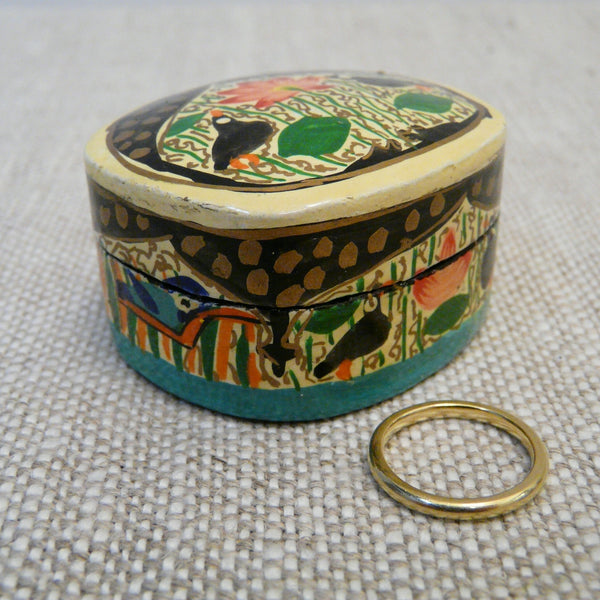 Cream with Black Hand Painted Papier Mache Ring Box