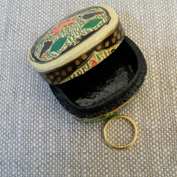 Cream with Black Hand Painted Papier Mache Ring Box