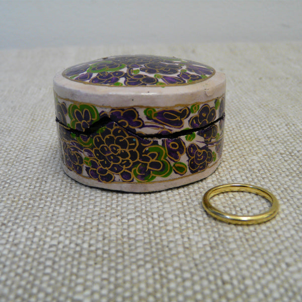 Purple Flowers Hand Painted Papier Mache Ring Box
