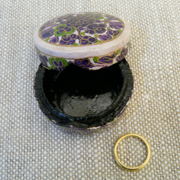 Purple Flowers Hand Painted Papier Mache Ring Box