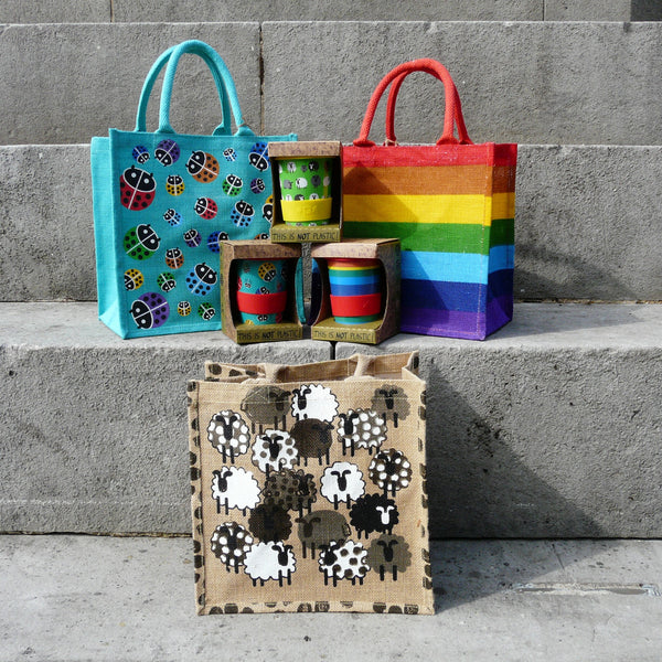 Rainbow Stripes Square Jute Bag